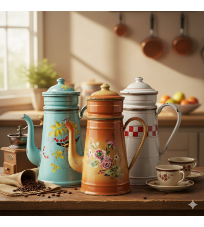 Les anciennes cafetières en tôle émaillée : des objets de collection et de décoration intemporels