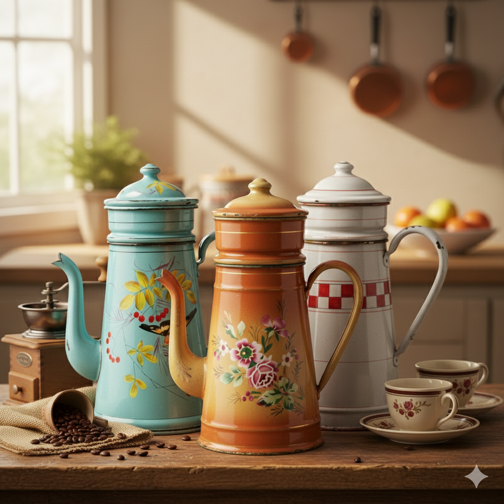 Les anciennes cafetières en tôle émaillée : des objets de collection et de décoration intemporels