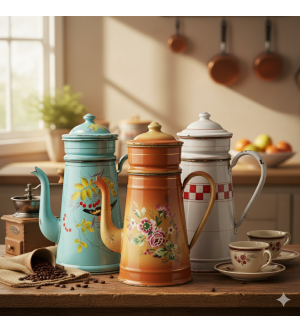Les anciennes cafetières en tôle émaillée : des objets de collection et de décoration intemporels